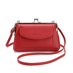 Faux Leather Crossbody Clutch Purse with Kiss Lock Closure