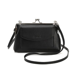 Faux Leather Crossbody Clutch Purse with Kiss Lock Closure