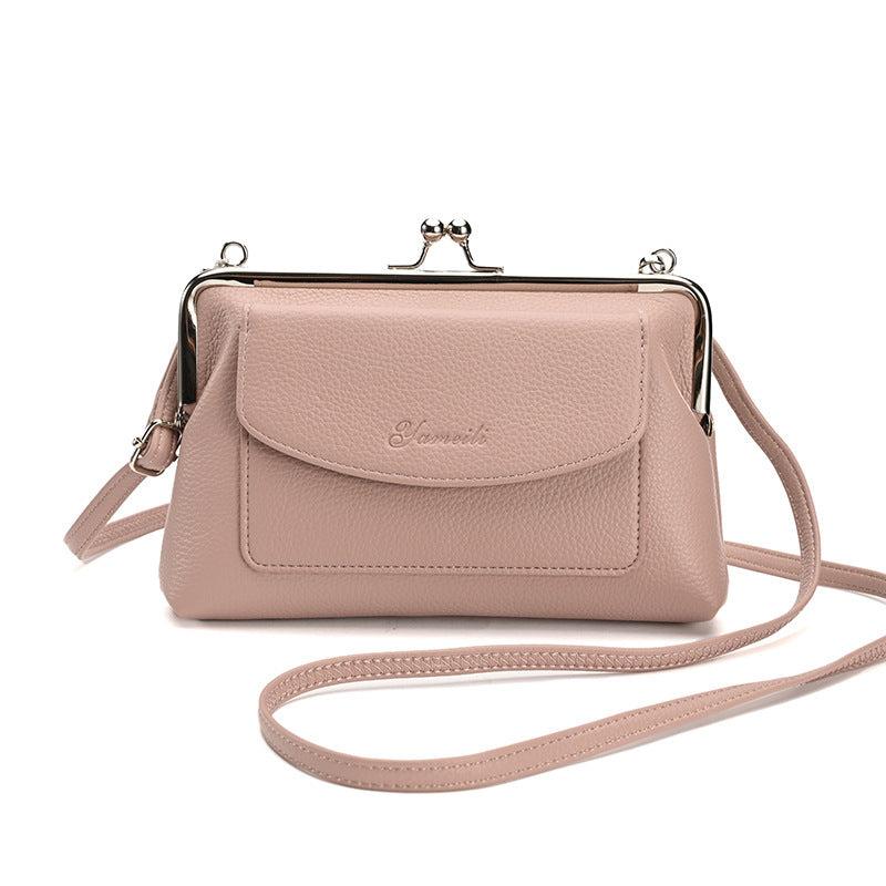 Faux Leather Crossbody Clutch Purse with Kiss Lock Closure