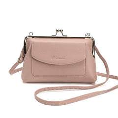 Faux Leather Crossbody Clutch Purse with Kiss Lock Closure