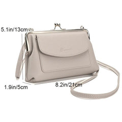 Faux Leather Crossbody Clutch Purse with Kiss Lock Closure