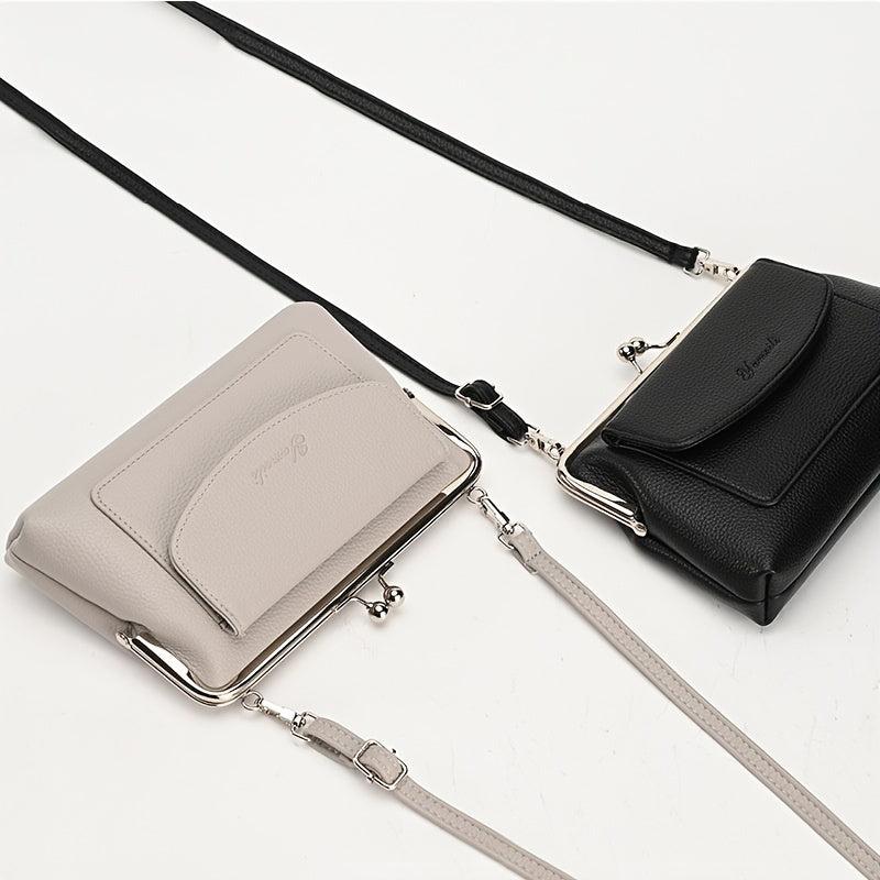 Faux Leather Crossbody Clutch Purse with Kiss Lock Closure