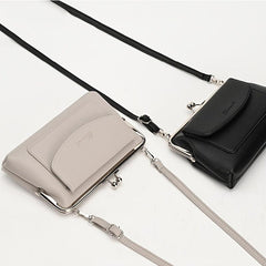 Faux Leather Crossbody Clutch Purse with Kiss Lock Closure