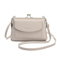 Faux Leather Crossbody Clutch Purse with Kiss Lock Closure
