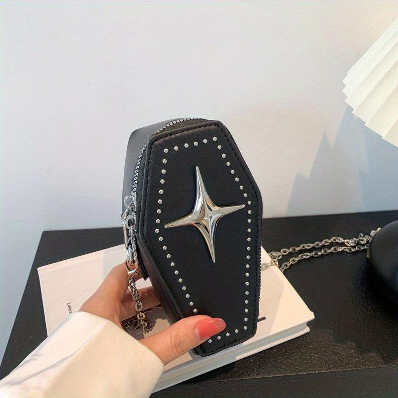 Y2K Style Crossbody Coffin Shaped Bag Women's PU Leather Shoulder Purse