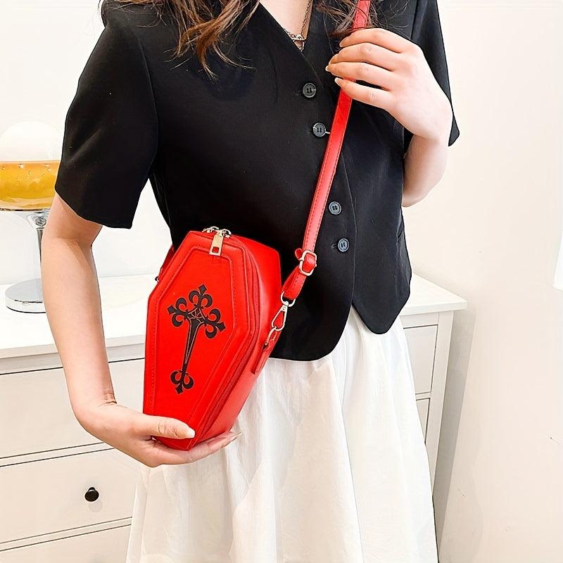 Y2K Style Crossbody Coffin Shaped Bag Women's PU Leather Shoulder Purse