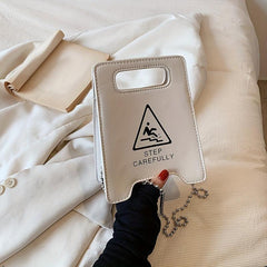 Caution Chain Crossbody Bag Creative Shoulder Bag