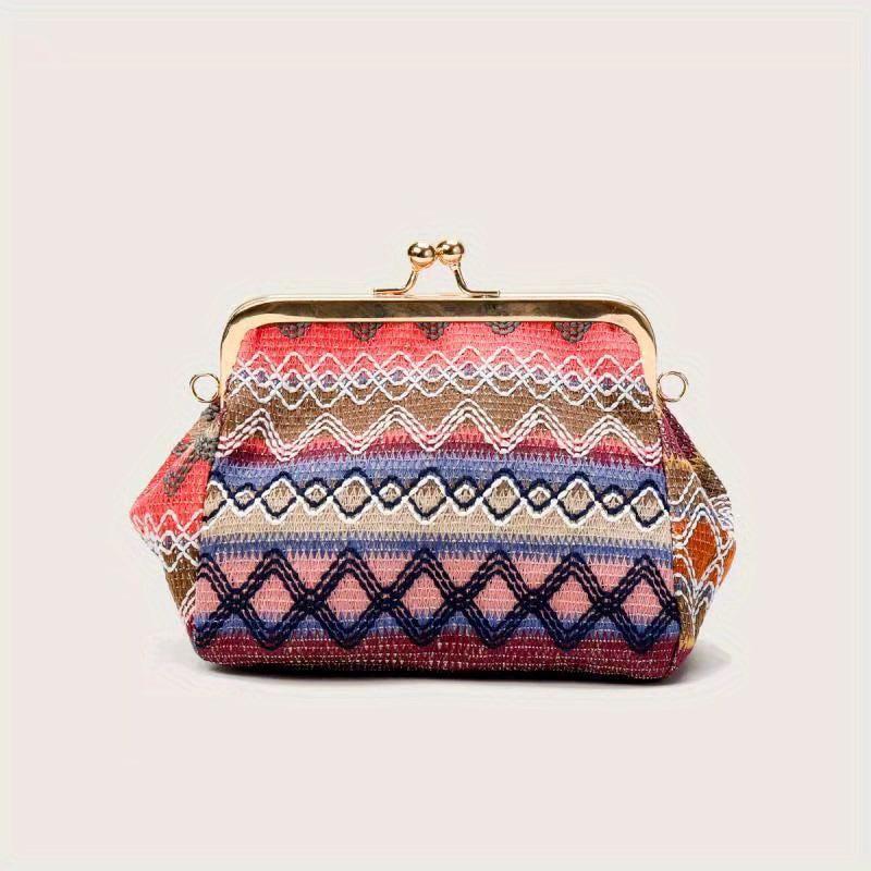 Stylish Crossbody Frame Bag Chain Straw Shoulder Bag Clutch Purse