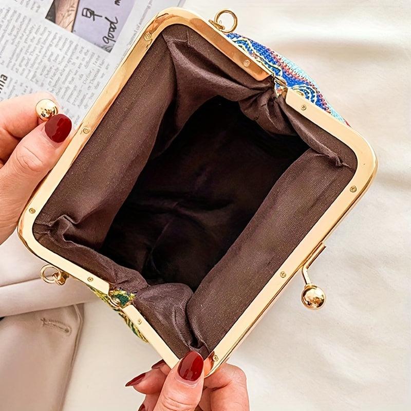 Stylish Crossbody Frame Bag Chain Straw Shoulder Bag Clutch Purse