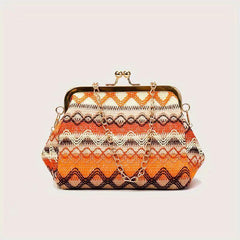 Stylish Crossbody Frame Bag Chain Straw Shoulder Bag Clutch Purse