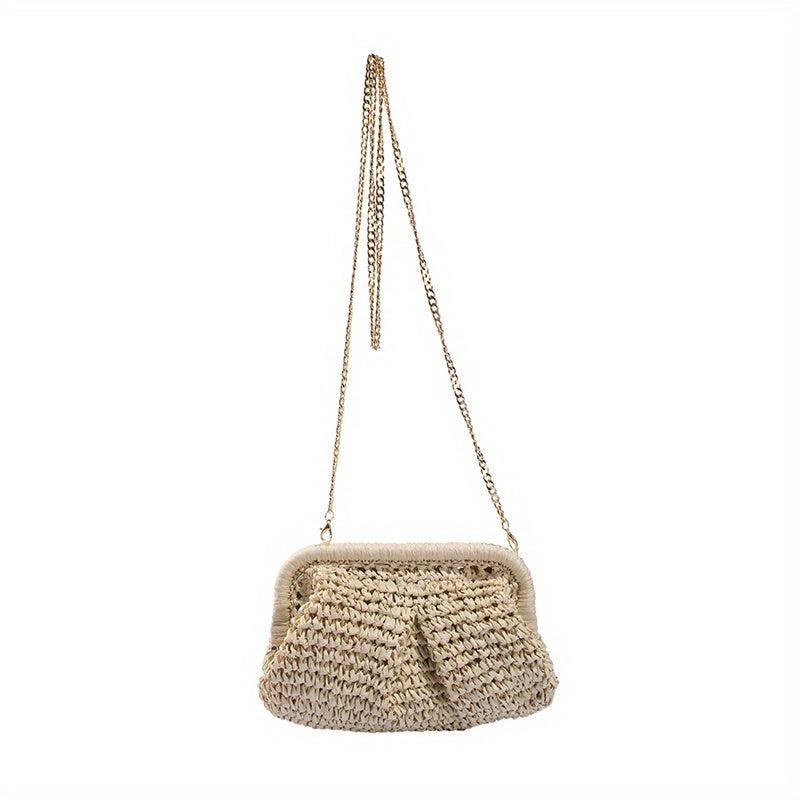 Summer Straw Bag For Women Cloud Ruched Crossbody Purse Boho Style