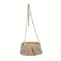Summer Straw Bag For Women Cloud Ruched Crossbody Purse Boho Style