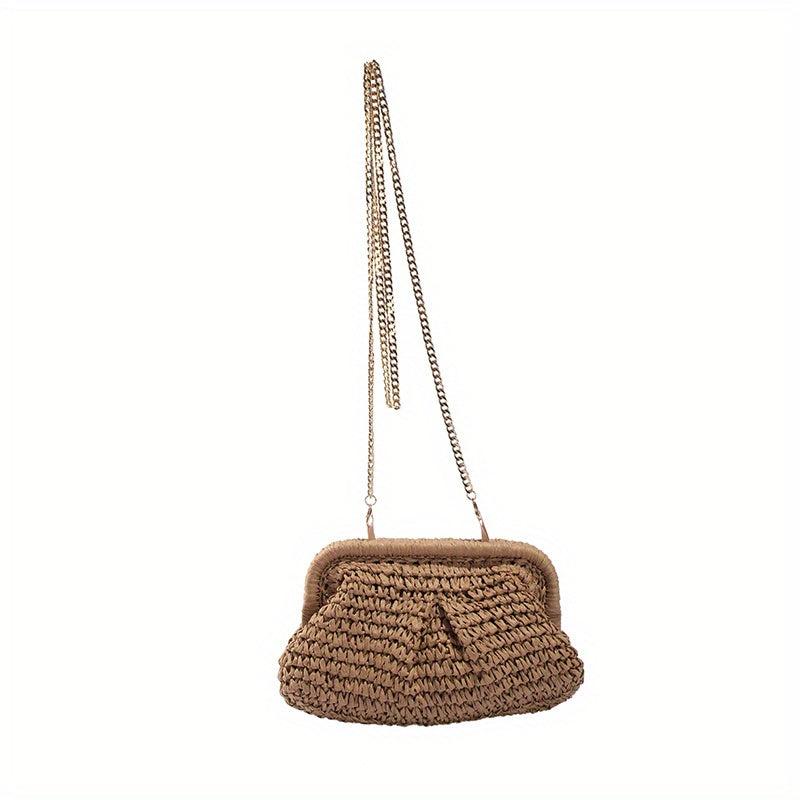 Summer Straw Bag For Women Cloud Ruched Crossbody Purse Boho Style