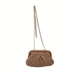 Summer Straw Bag For Women Cloud Ruched Crossbody Purse Boho Style