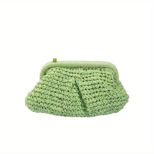 Summer Straw Bag For Women Cloud Ruched Crossbody Purse Boho Style