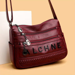 Letter Pattern Shoulder Bag Zipper Faux Leather Crossbody Bag