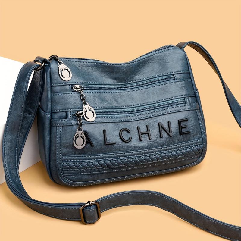 Letter Pattern Shoulder Bag Zipper Faux Leather Crossbody Bag