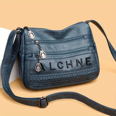 Letter Pattern Shoulder Bag Zipper Faux Leather Crossbody Bag