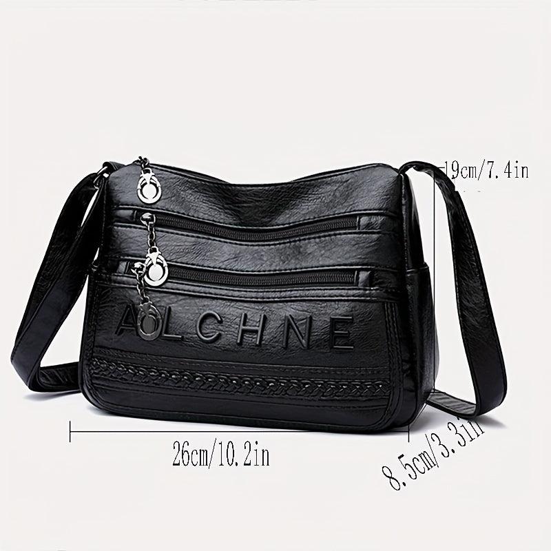 Letter Pattern Shoulder Bag Zipper Faux Leather Crossbody Bag