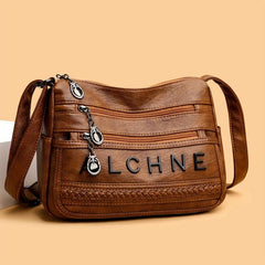 Letter Pattern Shoulder Bag Zipper Faux Leather Crossbody Bag
