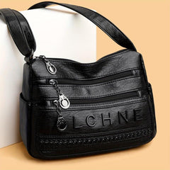 Letter Pattern Shoulder Bag Zipper Faux Leather Crossbody Bag