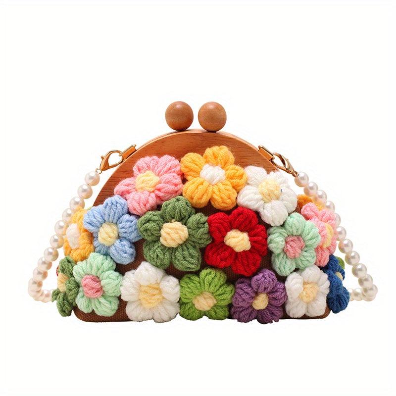 Boho Style Crochet Flower Handbag Crossbody Bag