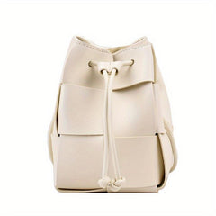 Solid Bucket Bag PU Woven Crossbody Bag Drawstring Handbag