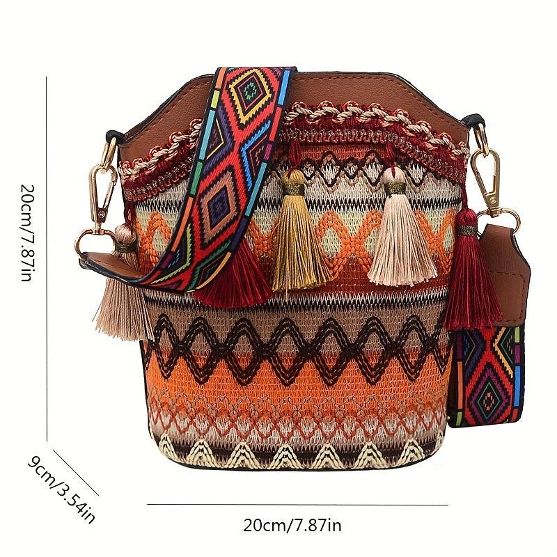 Boho Tassel Zip Crossbody Bag Vacation Shoulder Purse