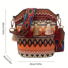 Boho Tassel Zip Crossbody Bag Vacation Shoulder Purse