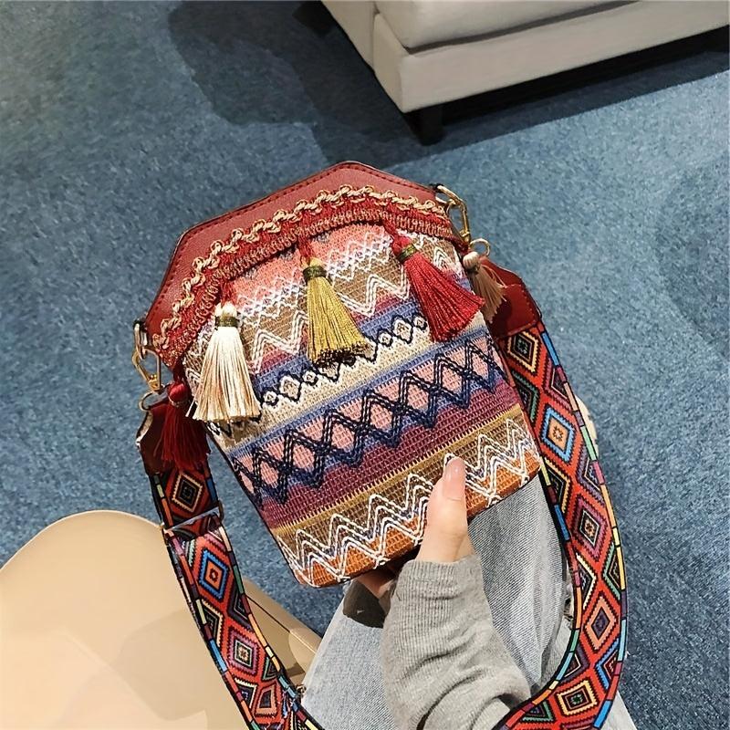 Boho Tassel Zip Crossbody Bag Vacation Shoulder Purse