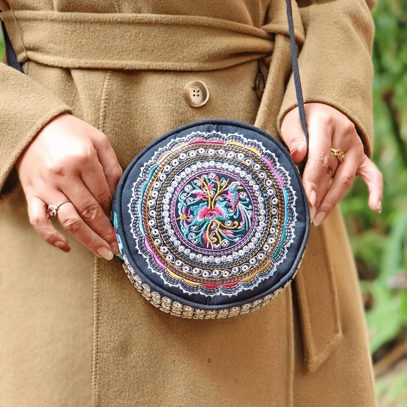 Embroidery Circle Pattern Crossbody Bag Chinese Style Shoulder Purse