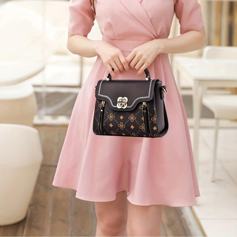 Metal Flower Crossbody Bag Top Handle Flap Purses