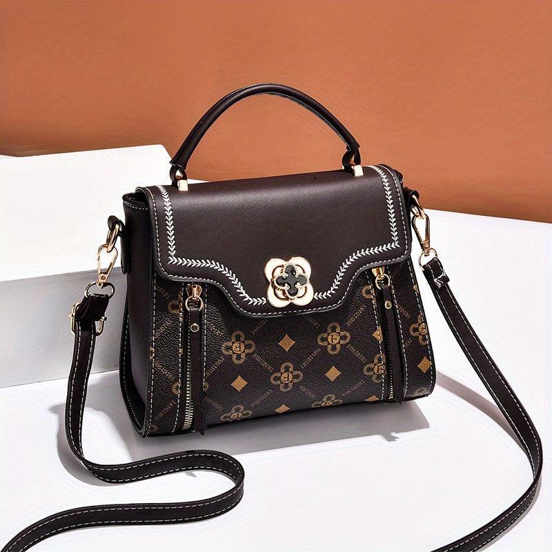 Metal Flower Crossbody Bag Top Handle Flap Purses