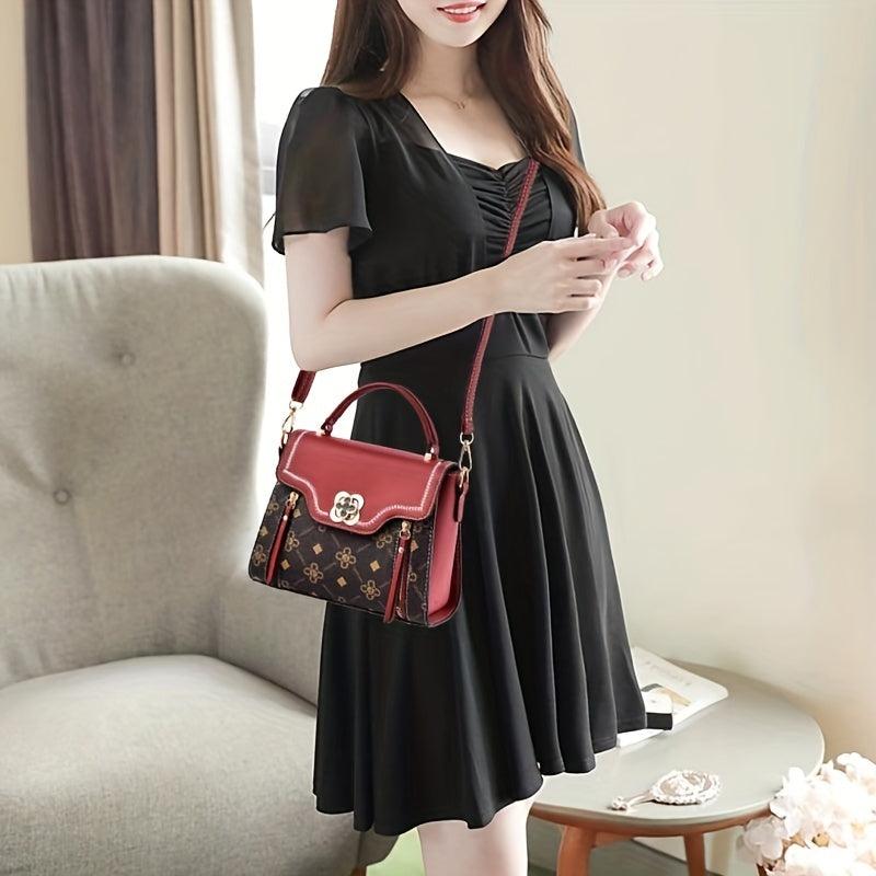 Metal Flower Crossbody Bag Top Handle Flap Purses