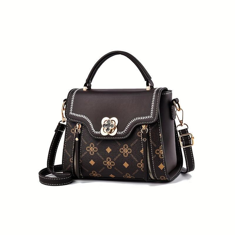 Metal Flower Crossbody Bag Top Handle Flap Purses
