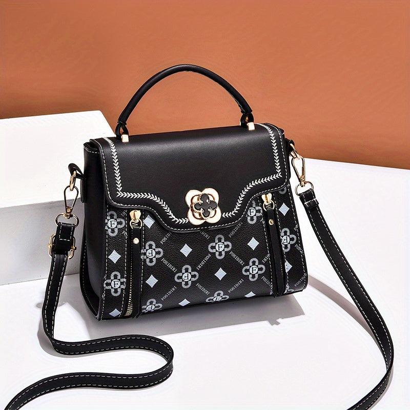 Metal Flower Crossbody Bag Top Handle Flap Purses