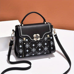 Metal Flower Crossbody Bag Top Handle Flap Purses