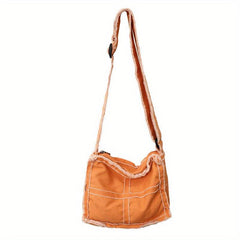 Vintage Canvas Crossbody Bag with Raw Trim - Small Messenger Bag