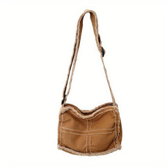 Vintage Canvas Crossbody Bag with Raw Trim - Small Messenger Bag