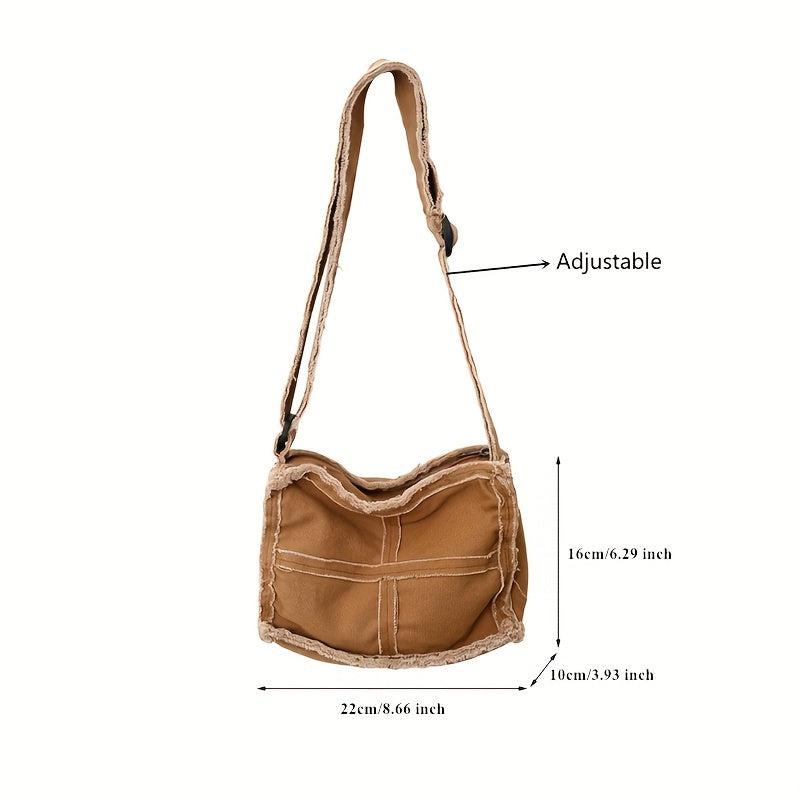 Vintage Canvas Crossbody Bag with Raw Trim - Small Messenger Bag