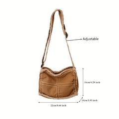 Vintage Canvas Crossbody Bag with Raw Trim - Small Messenger Bag
