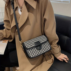 Vintage Houndstooth Crossbody Bag for Women
