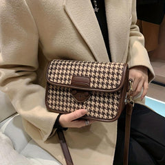 Vintage Houndstooth Crossbody Bag for Women