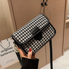 Vintage Houndstooth Crossbody Bag for Women