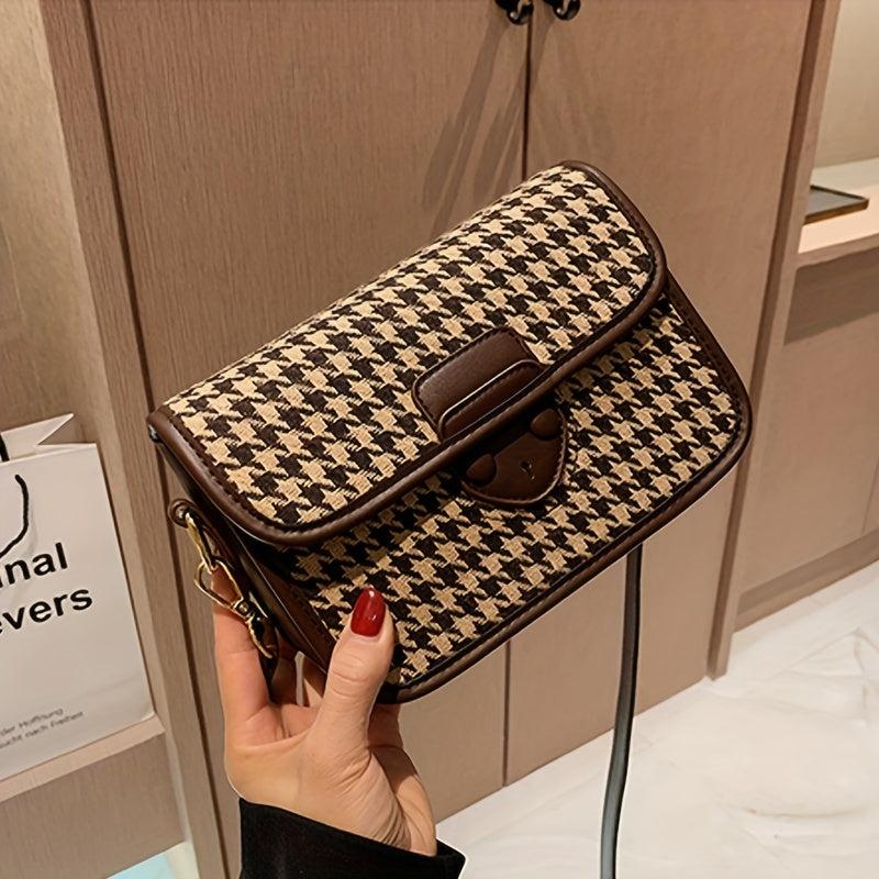 Vintage Houndstooth Crossbody Bag for Women