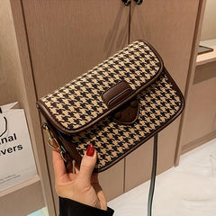 Vintage Houndstooth Crossbody Bag for Women