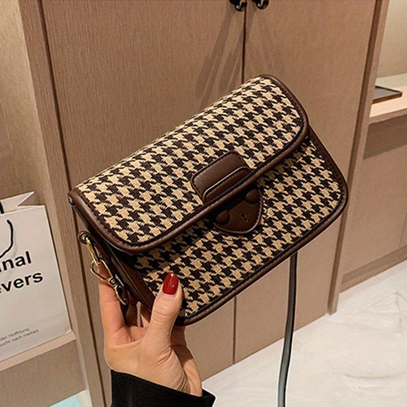 Vintage Houndstooth Crossbody Bag for Women
