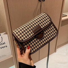 Vintage Houndstooth Crossbody Bag for Women