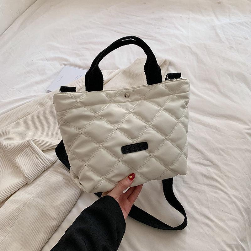 Large Capacity Argyle Pattern Shoulder Bag Minimalist Nylon Crossbody Bag