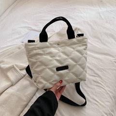 Large Capacity Argyle Pattern Shoulder Bag Minimalist Nylon Crossbody Bag